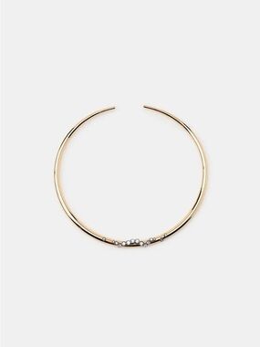 Gold Plated Flexible Omega Collar Necklace with Crystal Accents